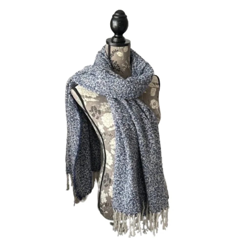 CHARLOTTE DANIEL Women' Blue & White For Cold Season Cozy Warm Wraparound Scarf